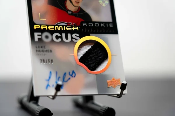 2023-24 Upper Deck Luke Hughes Premier Focus Rookie Patch Auto /50 - Image 2