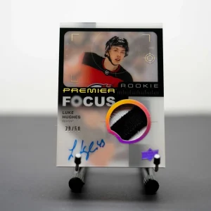 2023-24 Upper Deck Luke Hughes Premier Focus Rookie Patch Auto /50