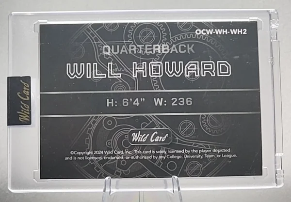 2024 Wild Card Will Howard QB1 RC Platinum White Laser 1/1 - Image 2