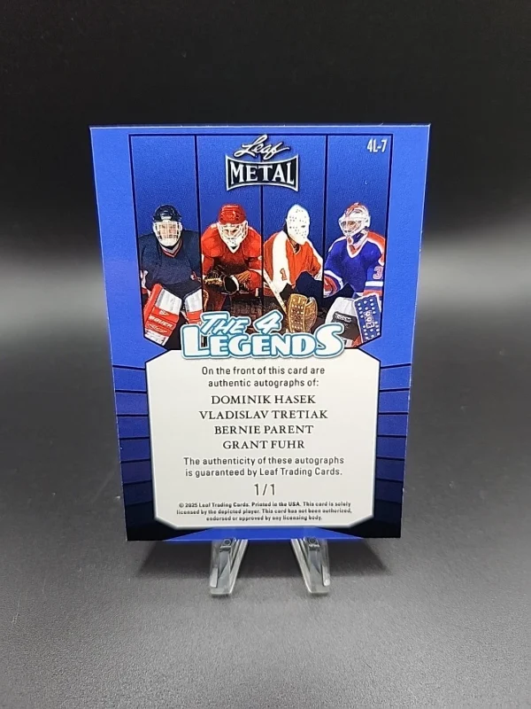 2025 Leaf Metal The 4 Legends Auto Hasek Tretaik Parent Fuhr Hockey Card 1/1 - Image 2