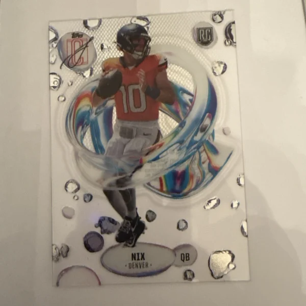 2025 Topps Signature Series Bo Nix F-4 Fluidity Insert. Clear card